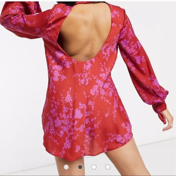 Free People Red Romantic Combo Mini Dress Longslee - Picture 2 of 2